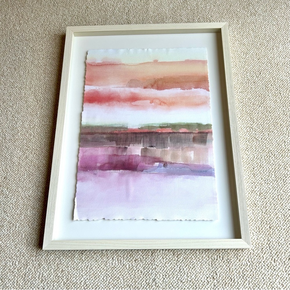 Threshold Abstract Watercolor Art Wall Decor Pink Purple Cream Frame 24" X 18" - Picture 2 of 10